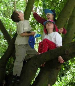 Children in tree family friendly garden