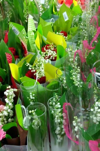Tall vases of Lily of the Valley from the Weatherstaff PlantingPlanner blog