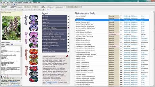 Screenshot of the Weatherstaff PlantingPlanner Maintenance Calendar