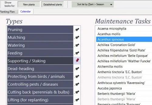 Select tasks for new or established plants